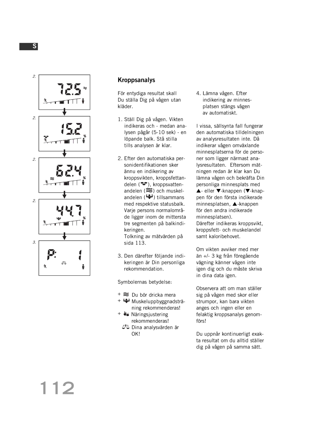 Soehnle F4 manual 112, Kroppsanalys 