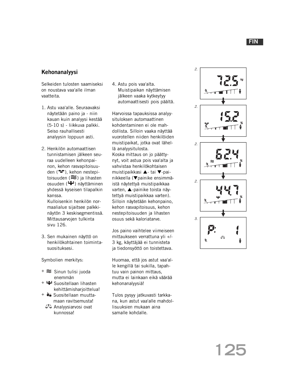 Soehnle F4 manual 125, Kehonanalyysi 