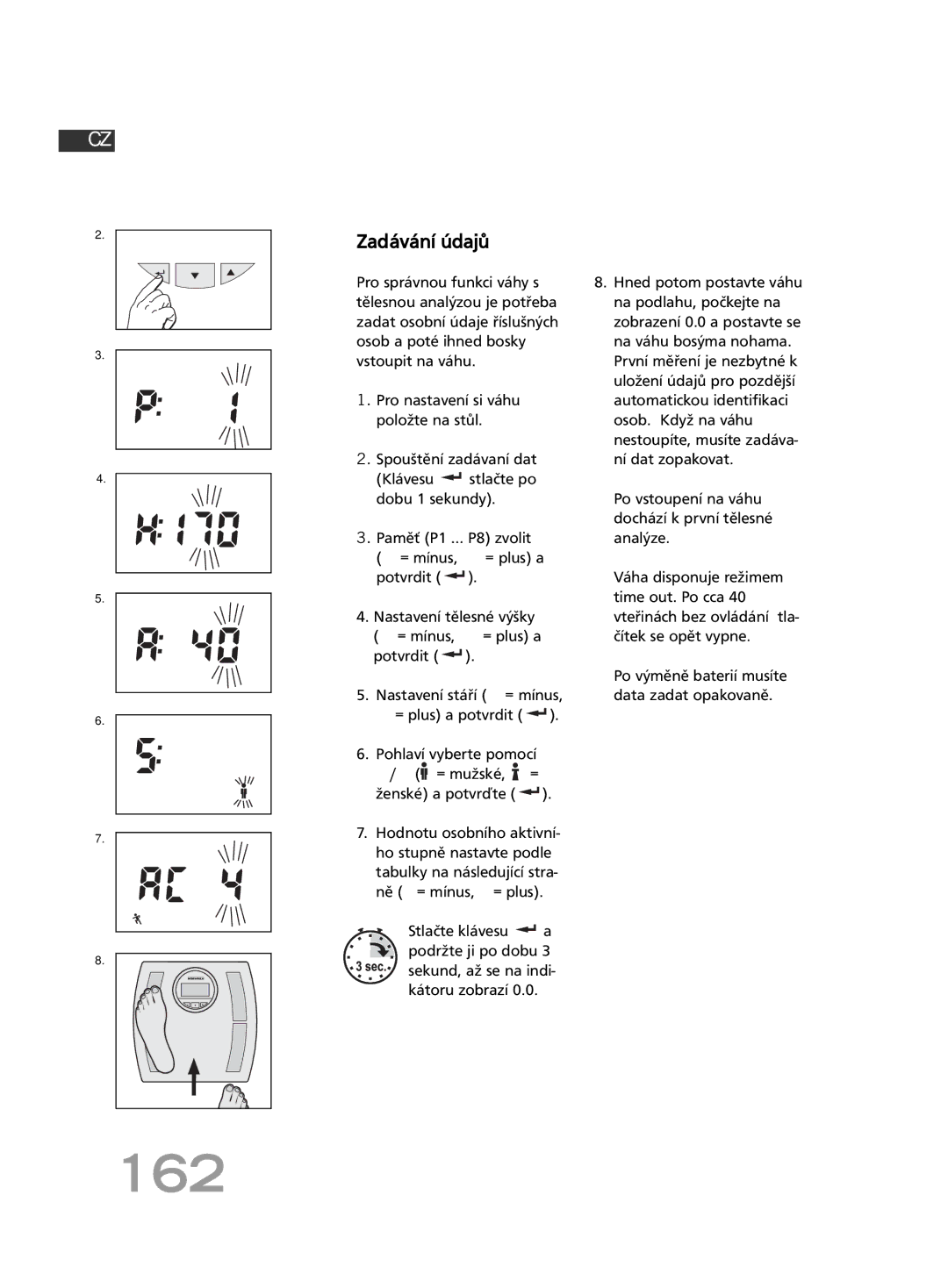 Soehnle F4 manual 162, Zadávání údajů 