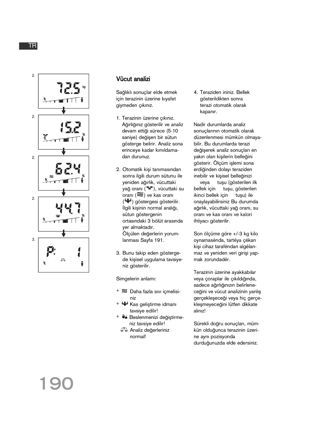 Soehnle F4 manual 190, Vücut analizi 