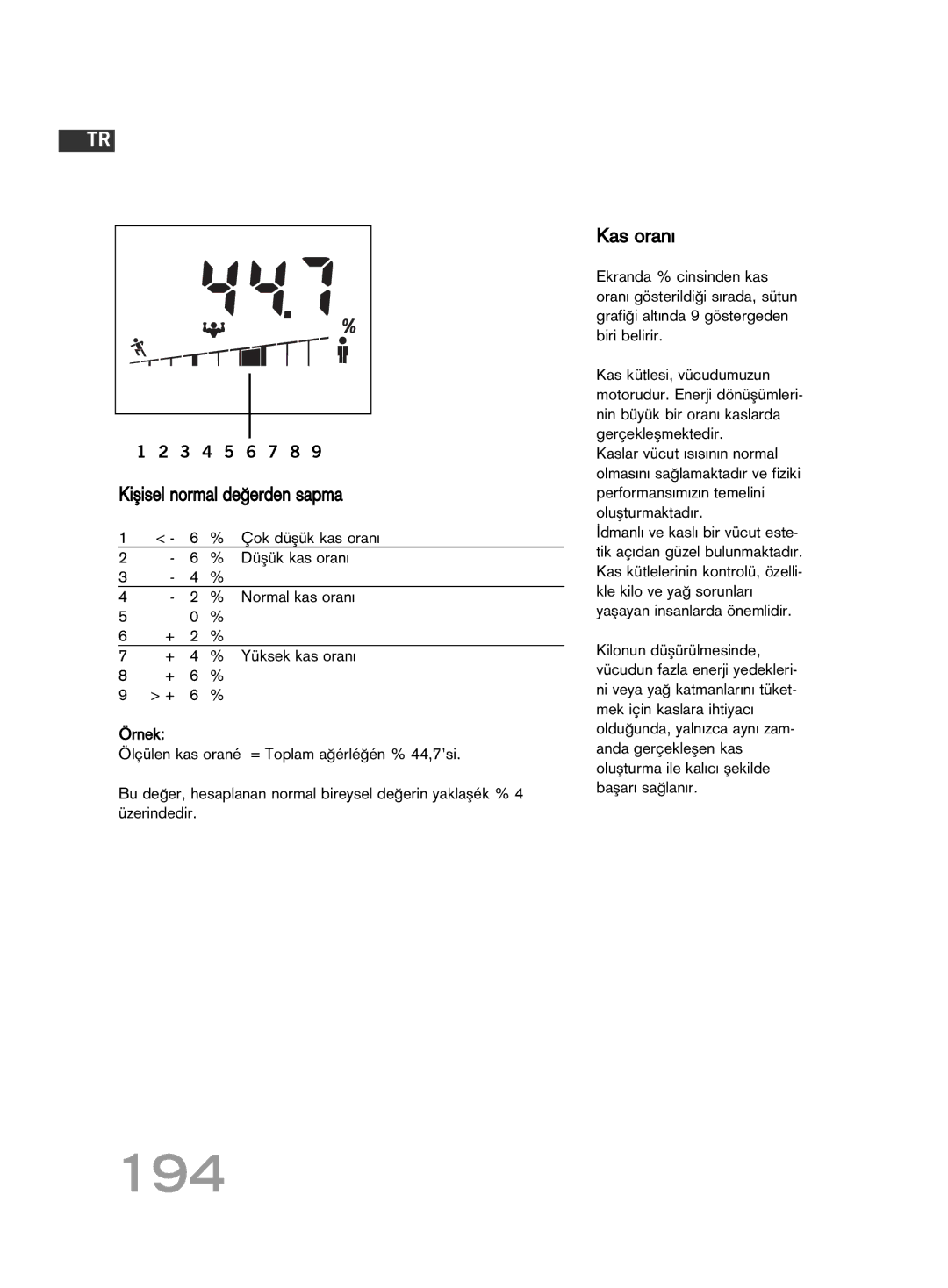 Soehnle F4 manual 194, Kas oranı, Düµük kas oranı 