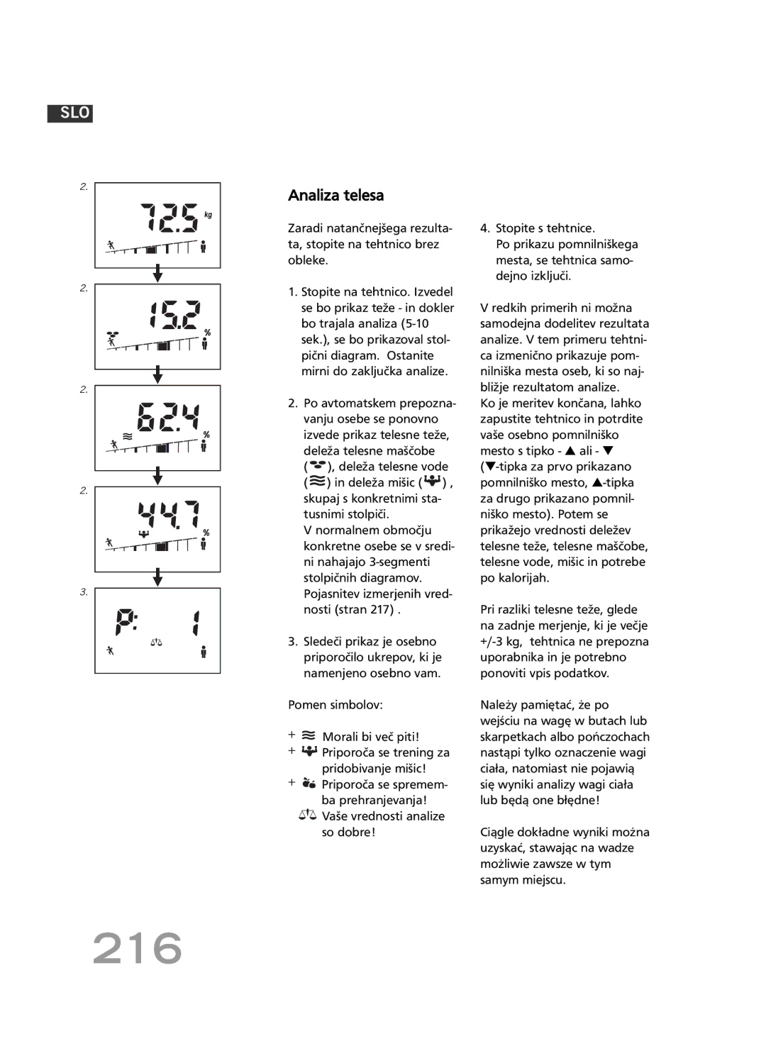 Soehnle F4 manual 216, Analiza telesa 