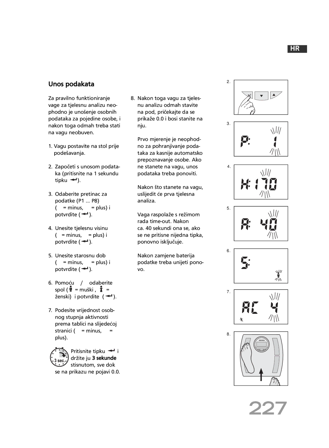 Soehnle F4 manual 227, Unos podakata 