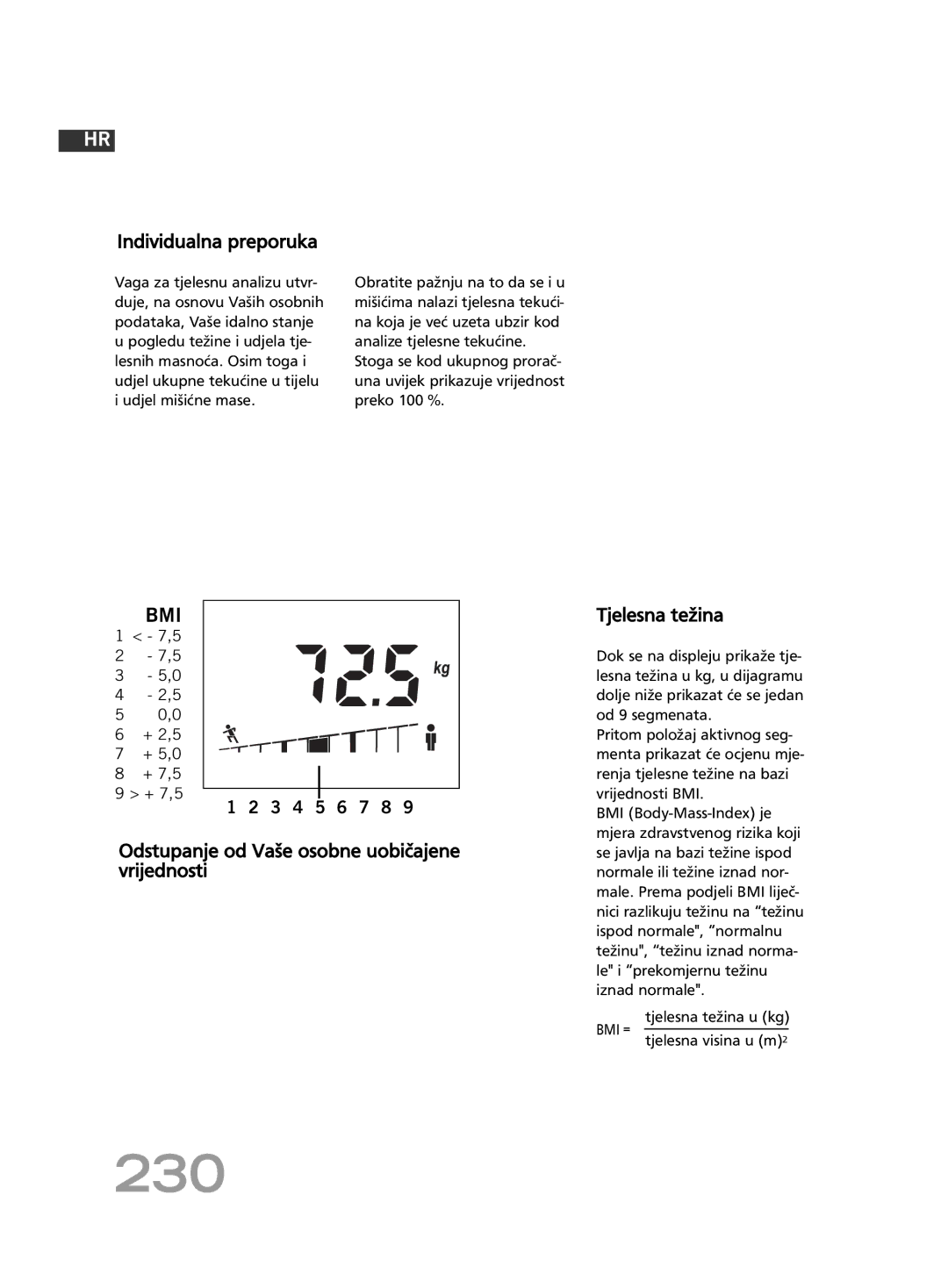 Soehnle F4 manual 230, Individualna preporuka, Tjelesna visina u m2 