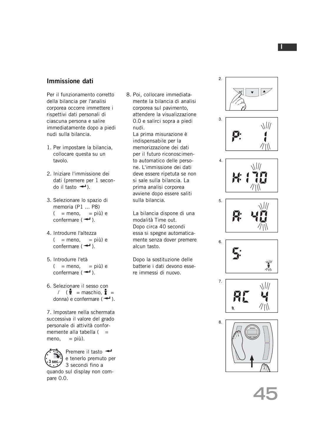 Soehnle F4 manual Immissione dati 