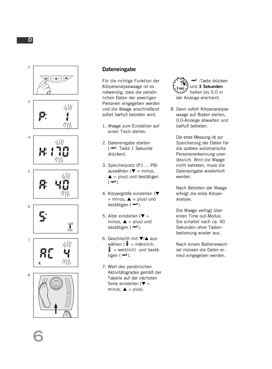 Soehnle F4 manual Dateneingabe 