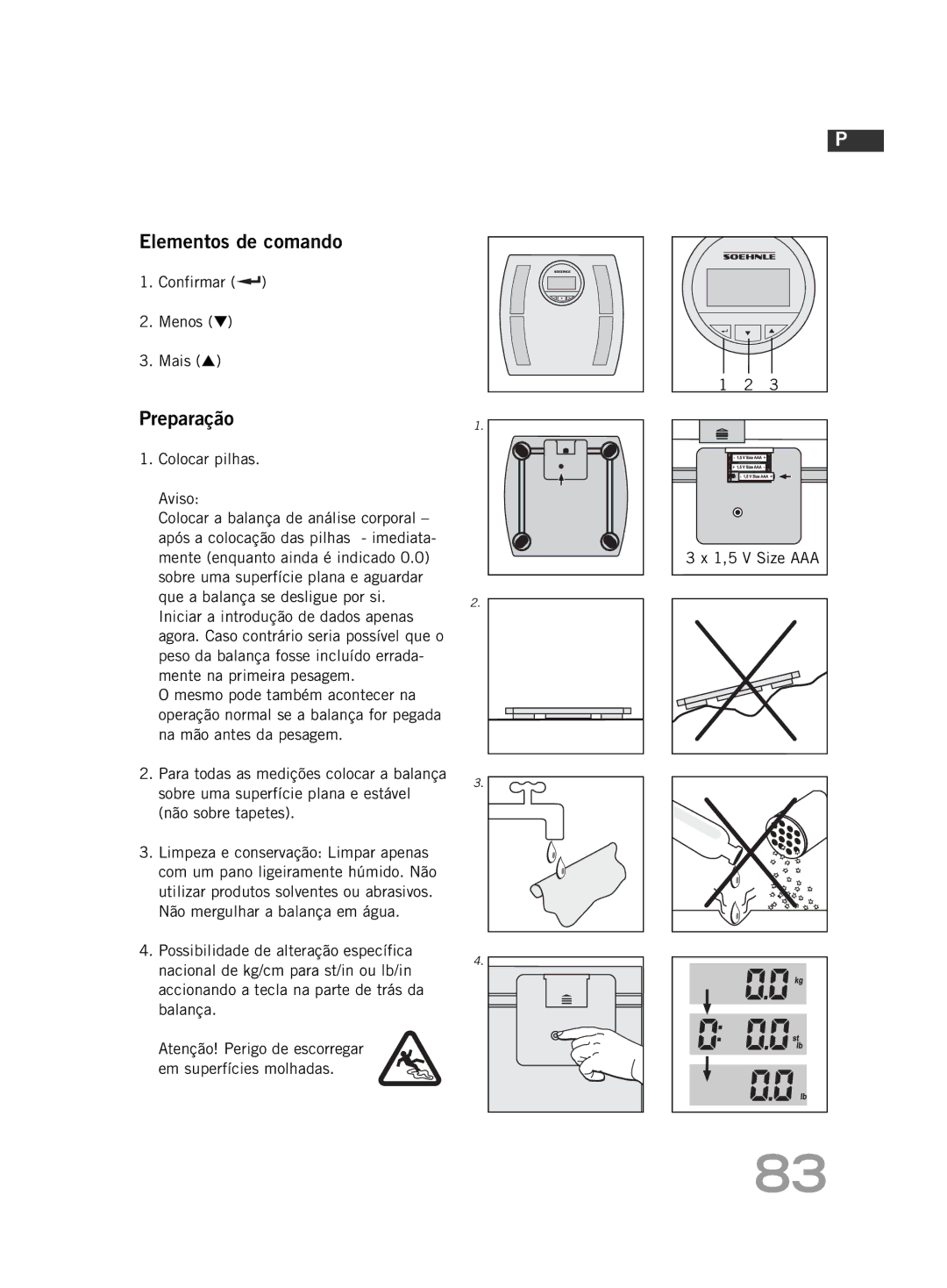 Soehnle F4 manual Elementos de comando, Preparação, Confirmar, Mais 