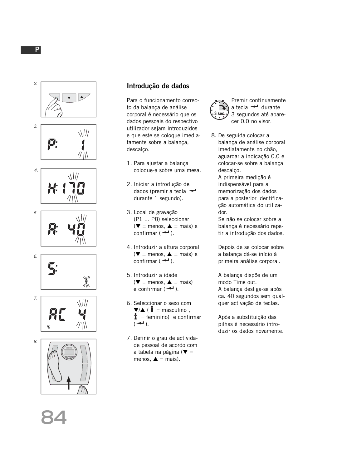 Soehnle F4 manual Introdução de dados 