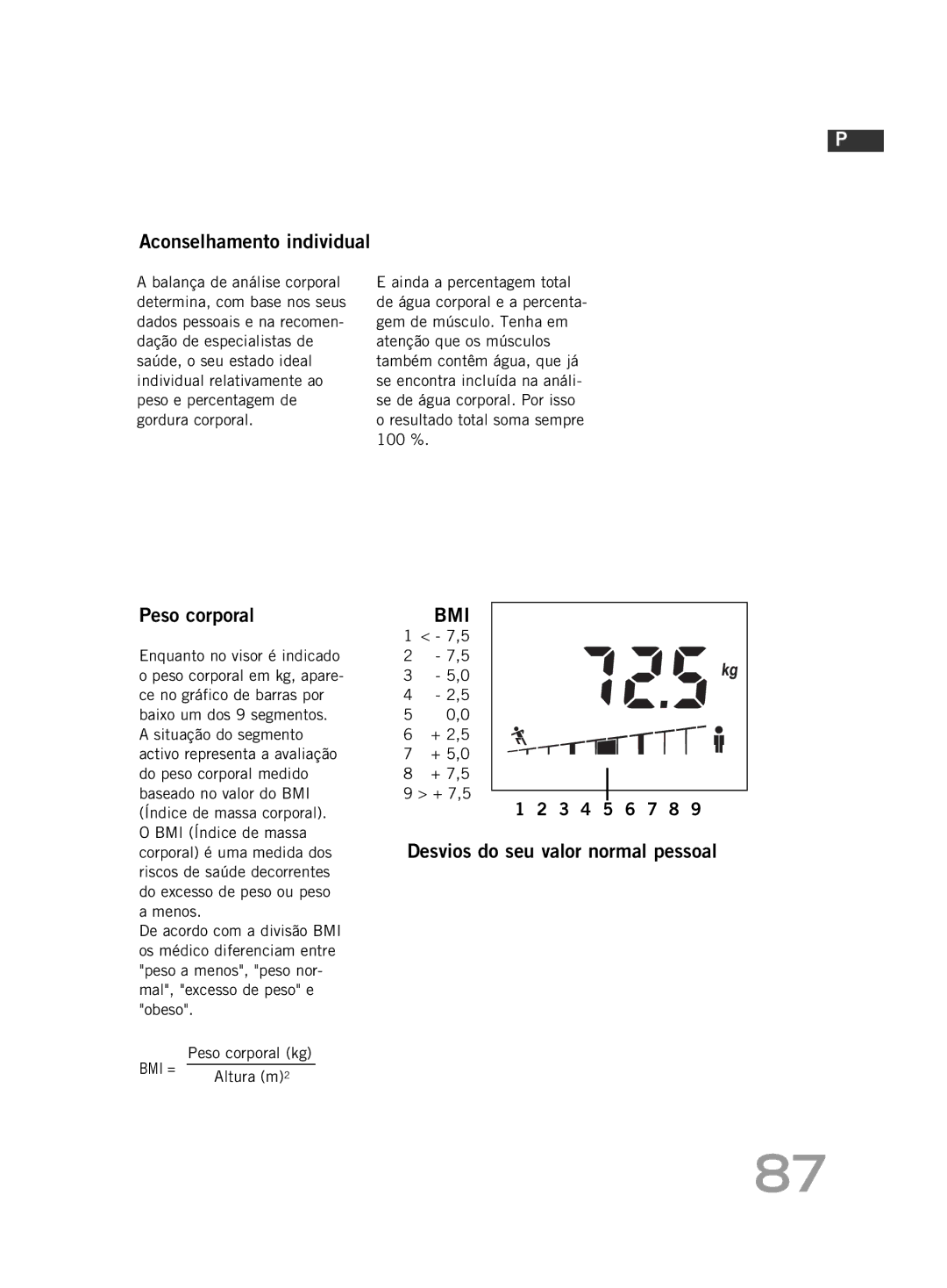 Soehnle F4 manual Aconselhamento individual, Desvios do seu valor normal pessoal, Altura m2 