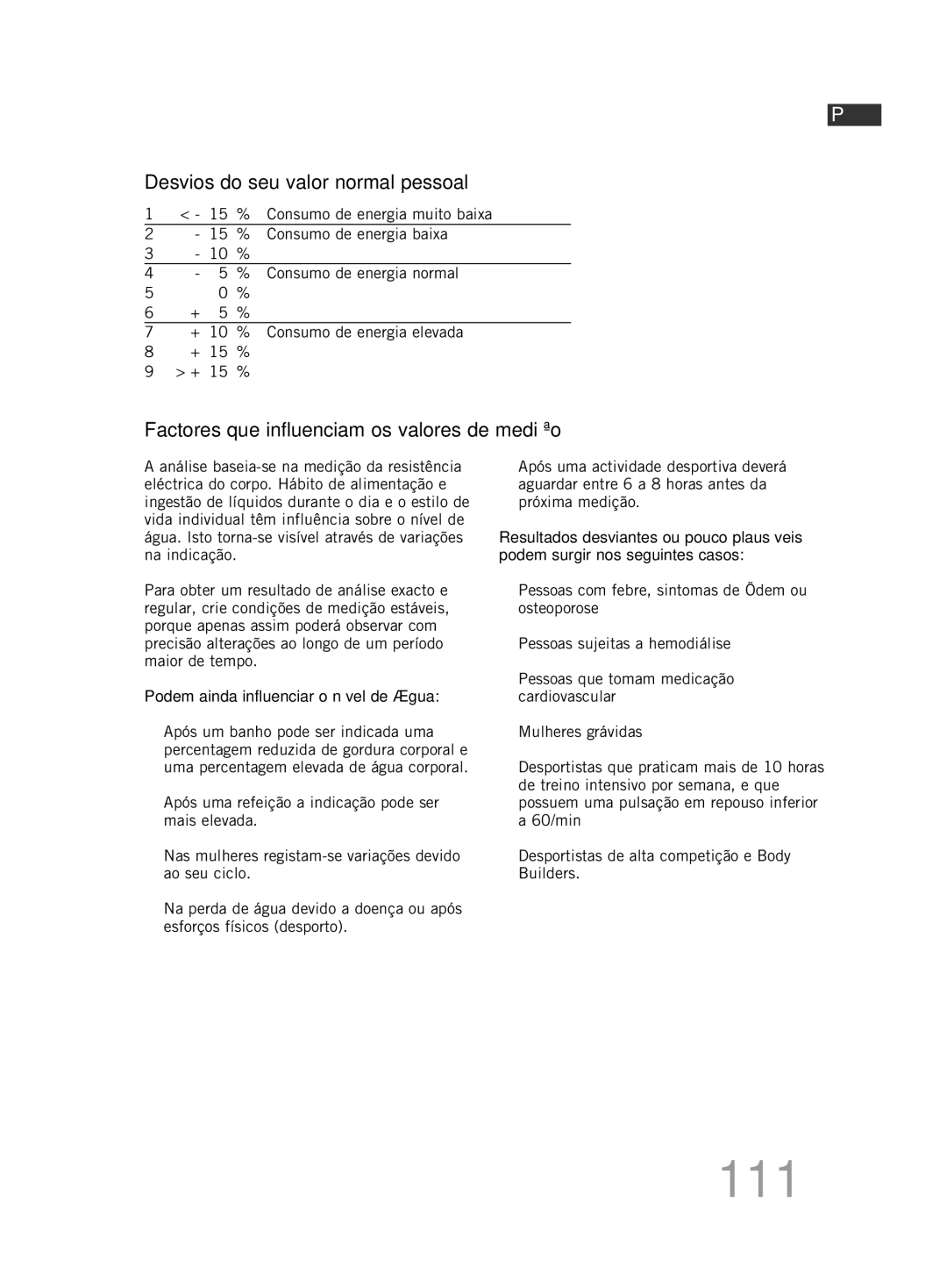 Soehnle F5 manual 111, Factores que influenciam os valores de medição 