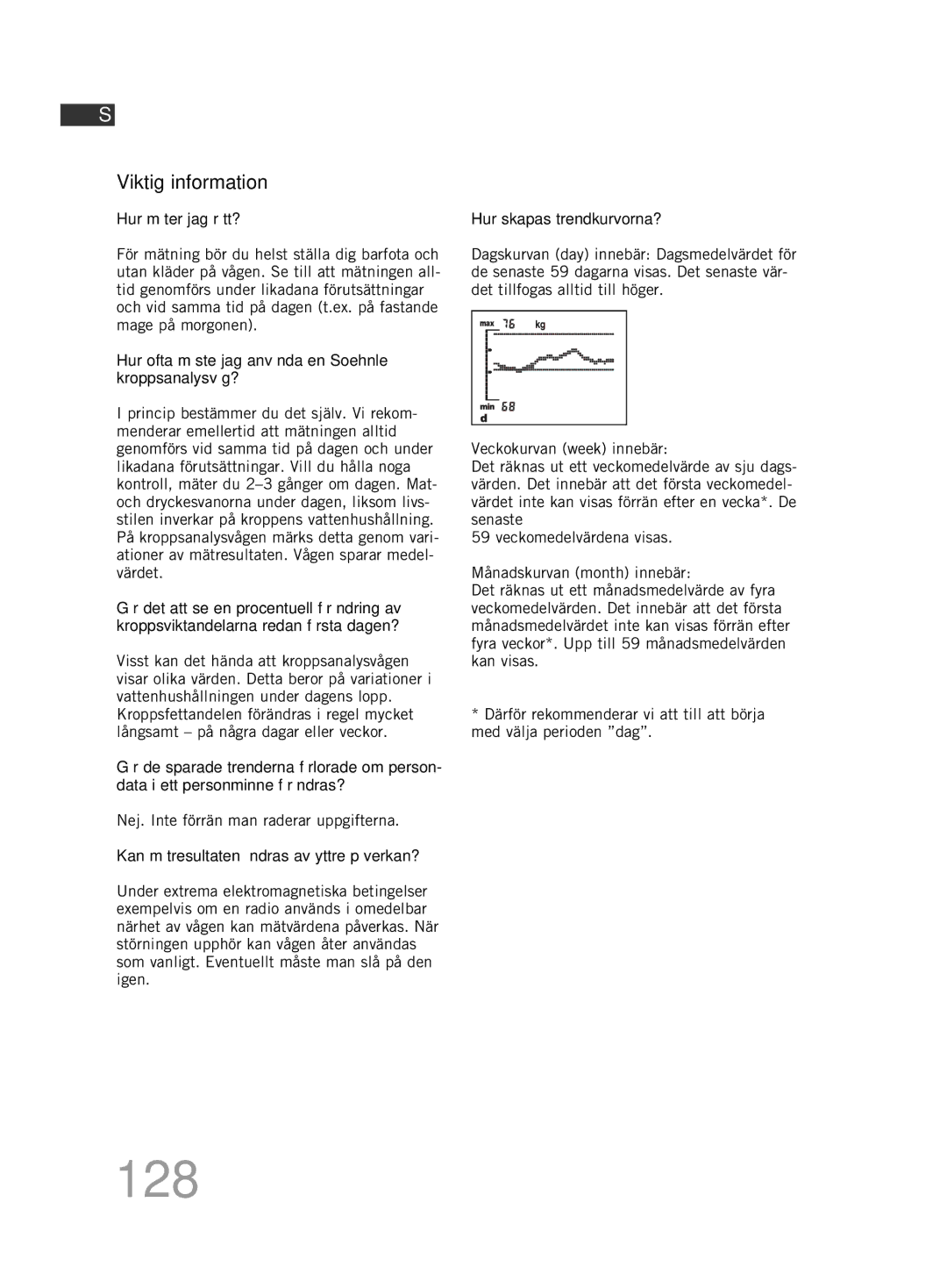 Soehnle F5 manual 128, Viktig information 