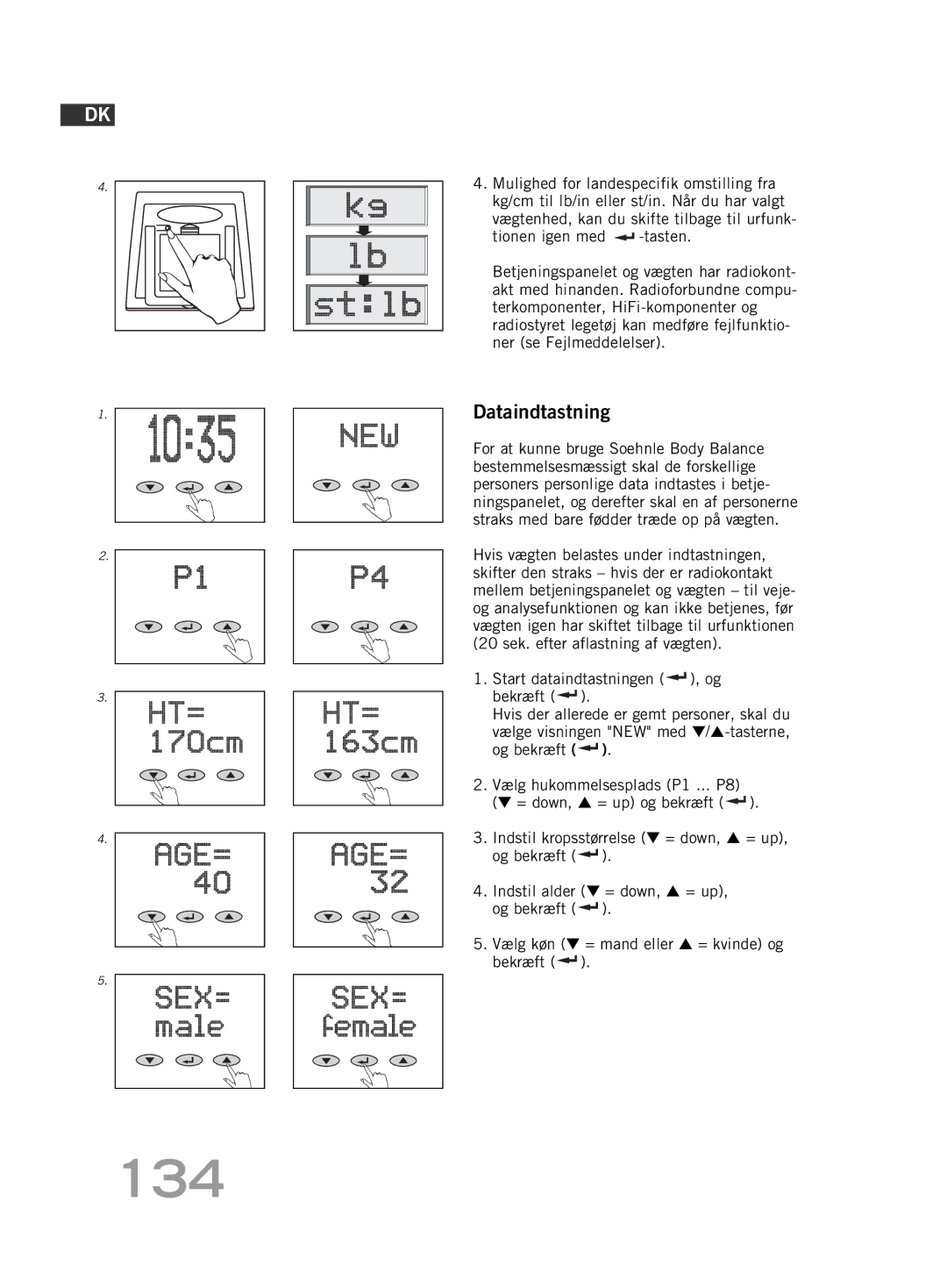 Soehnle F5 manual 134, Dataindtastning 