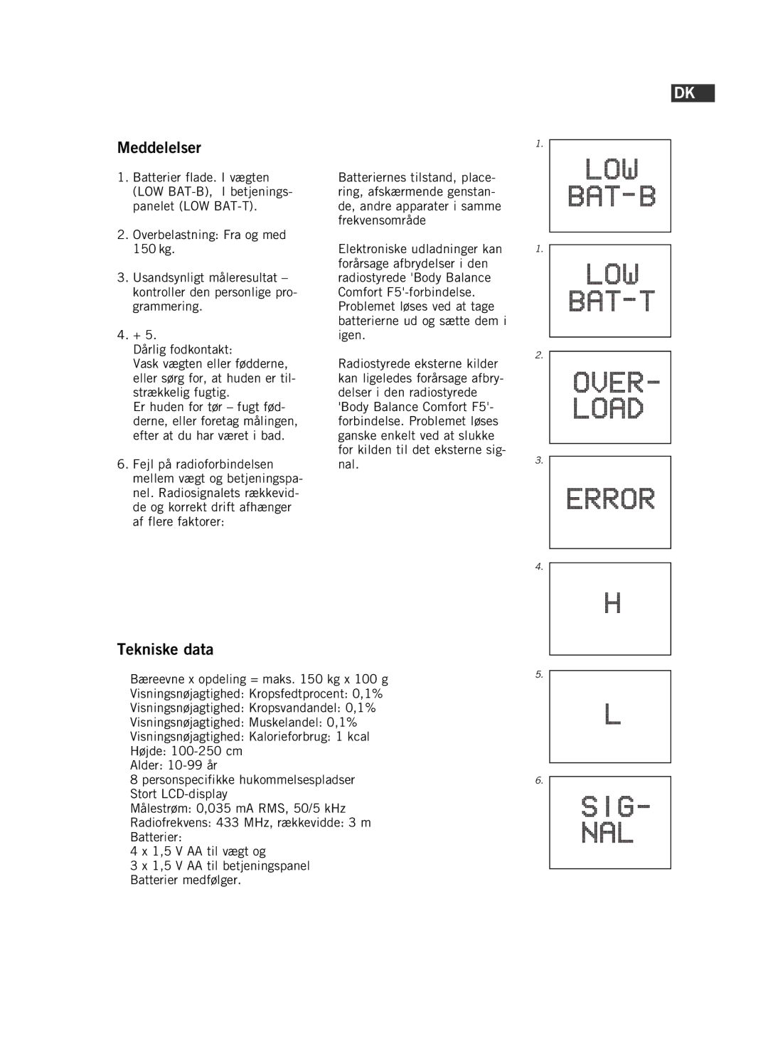 Soehnle F5 manual 145, Meddelelser, Tekniske data 