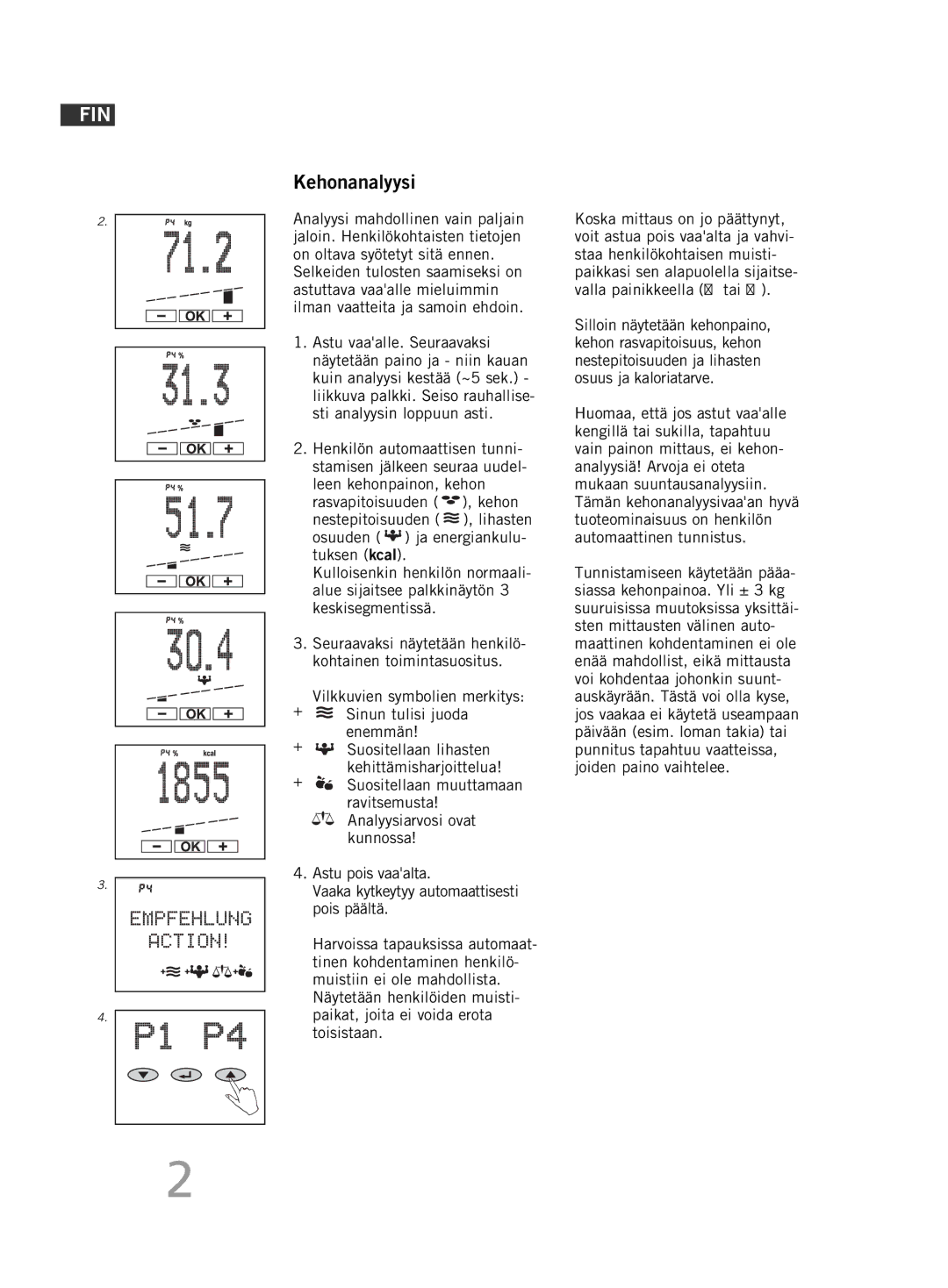 Soehnle F5 manual 152, Kehonanalyysi 