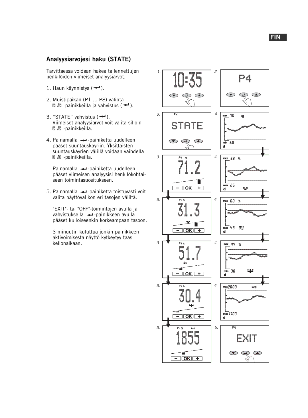 Soehnle F5 manual 153, Analyysiarvojesi haku State 