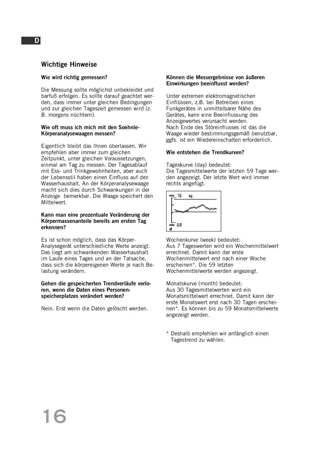 Soehnle F5 manual Wichtige Hinweise 