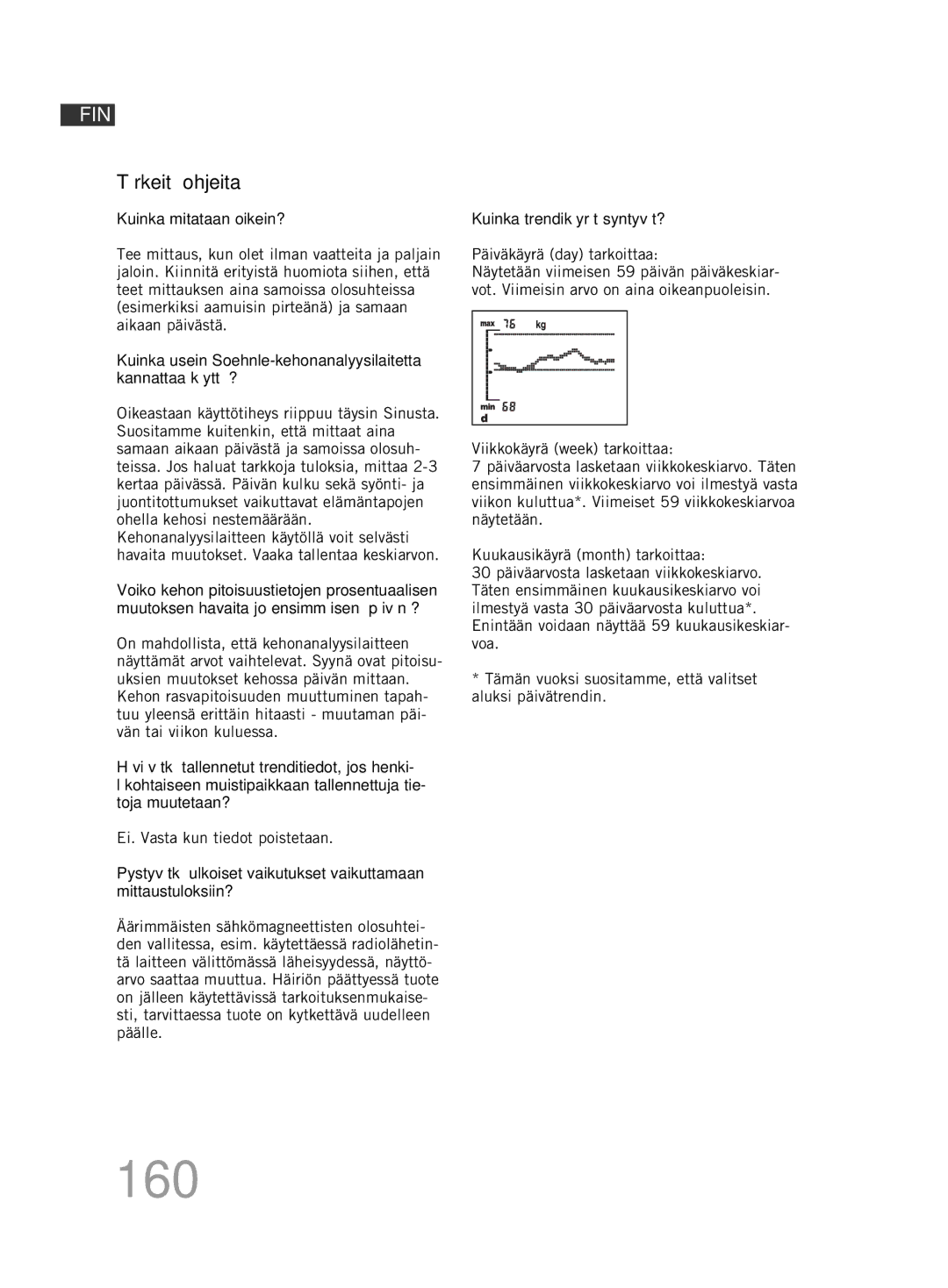 Soehnle F5 manual 160, Tärkeitä ohjeita 