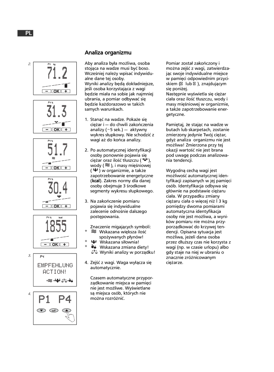 Soehnle F5 manual 184, Analiza organizmu 