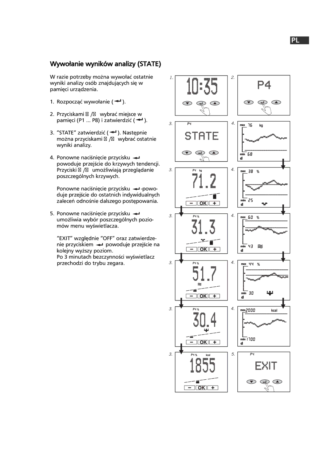 Soehnle F5 manual 185, Wywołanie wyników analizy State 