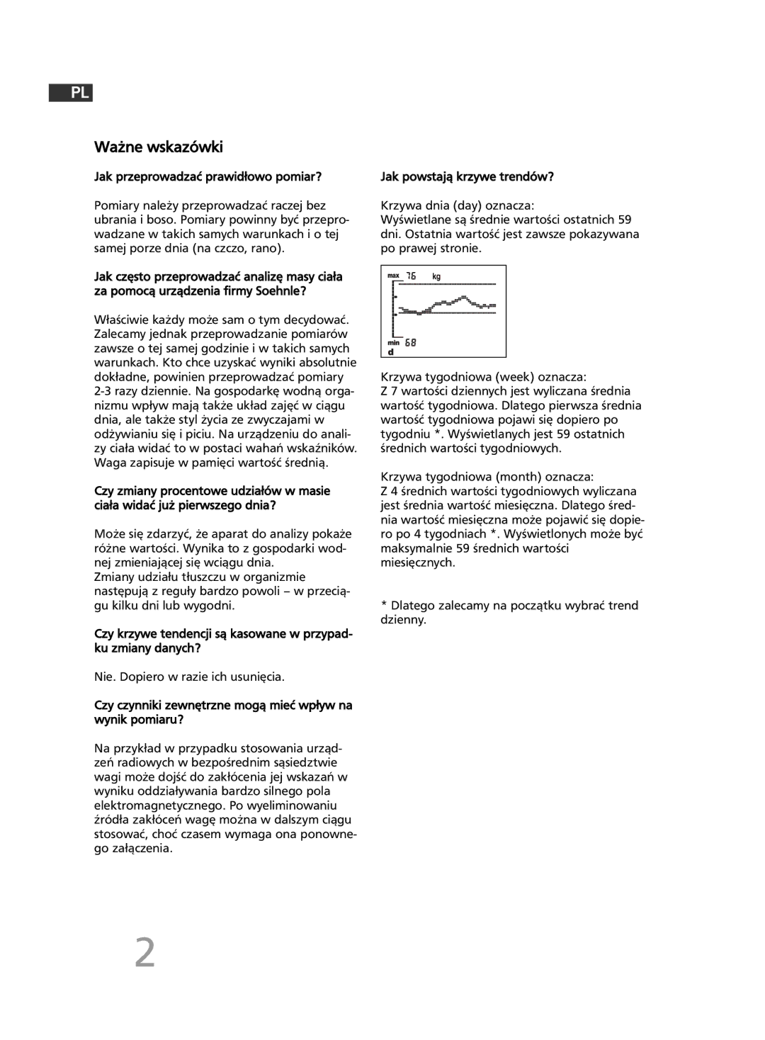 Soehnle F5 manual 192, Ważne wskazówki, Jak przeprowadzać prawidłowo pomiar? 