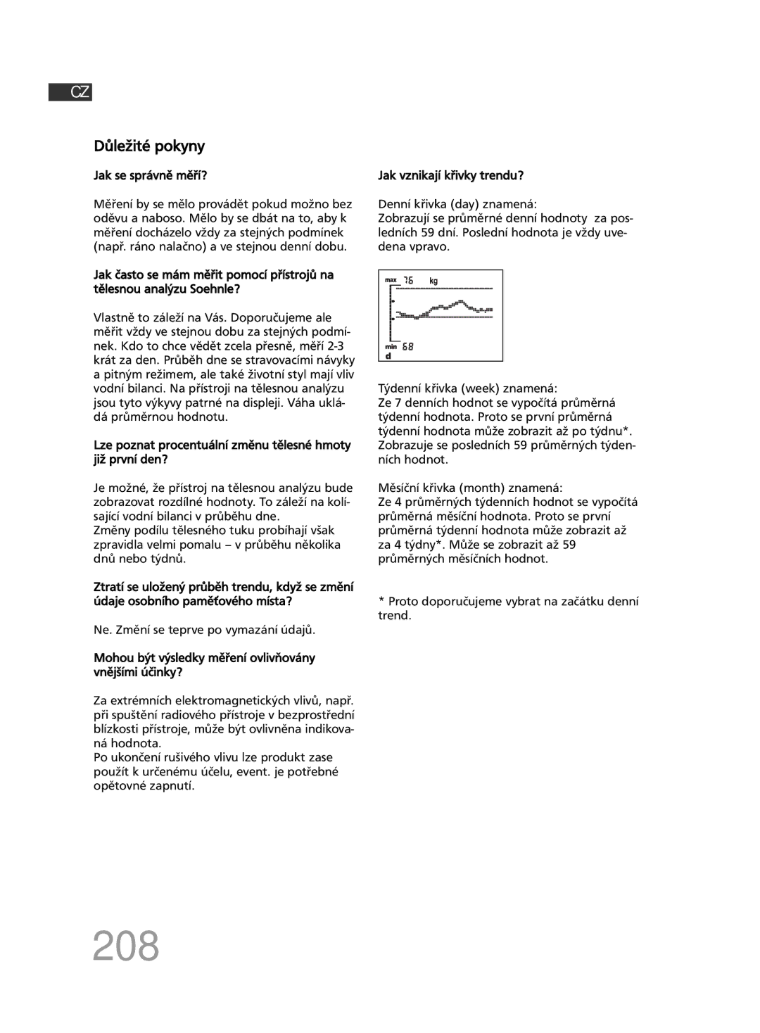 Soehnle F5 manual 208, Důležité pokyny 