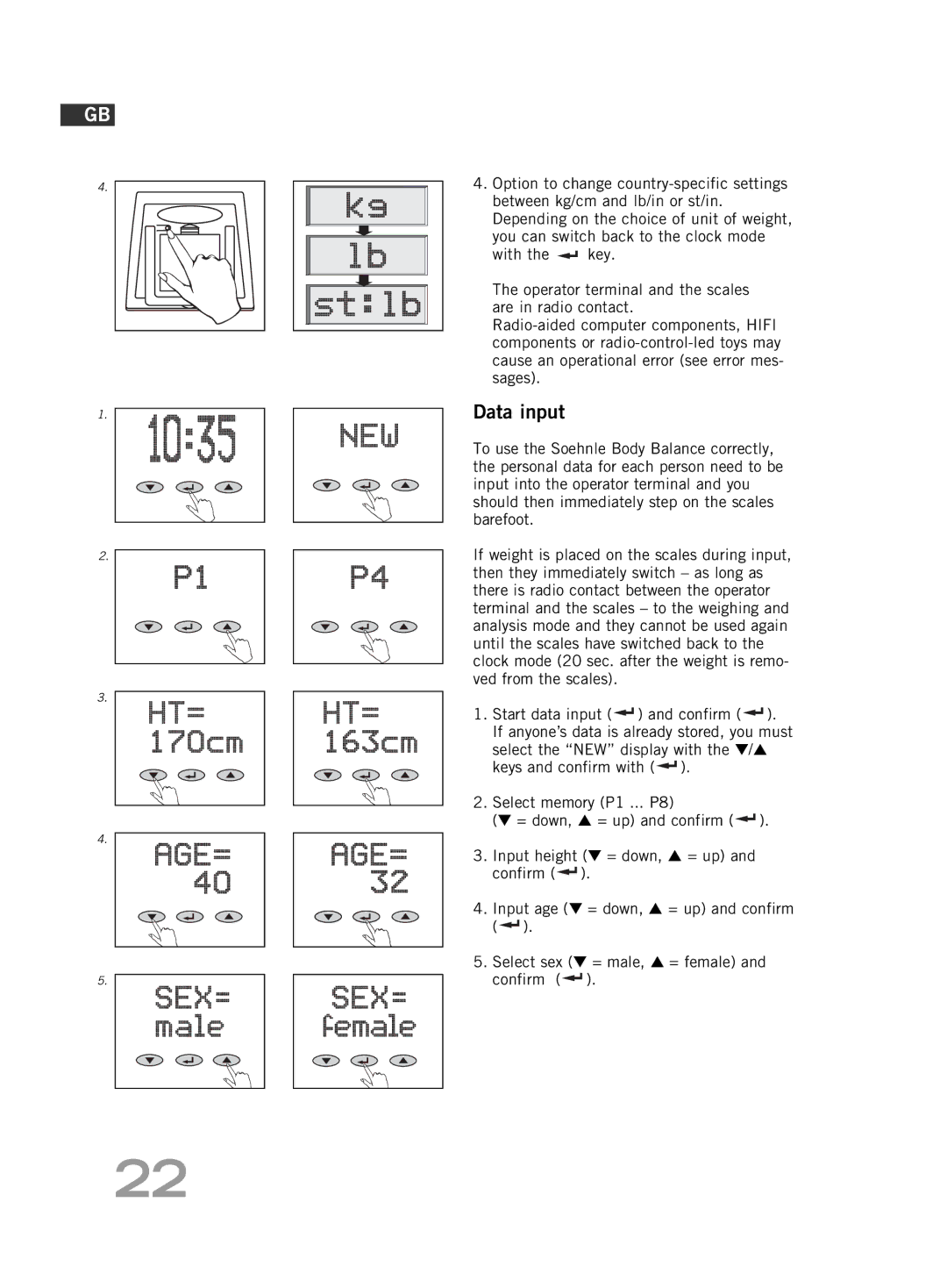 Soehnle F5 manual Data input 