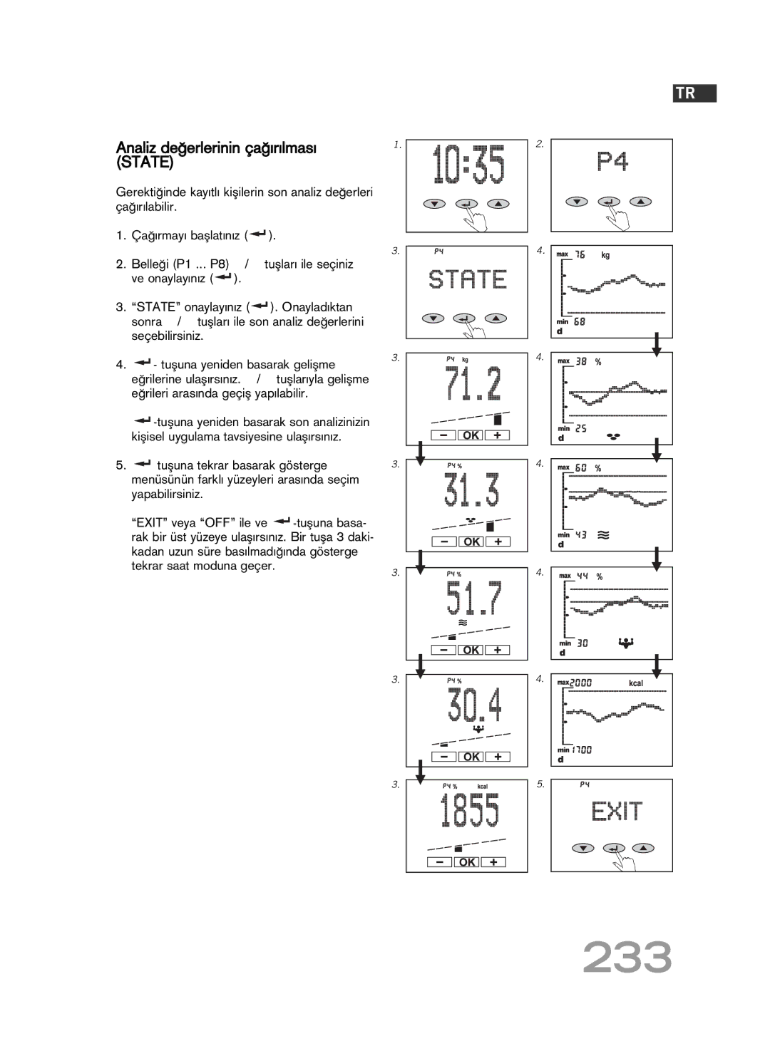 Soehnle F5 manual 233, Analiz deπerlerinin çaπırılması, Eπrileri arasında geçiµ yapılabilir 