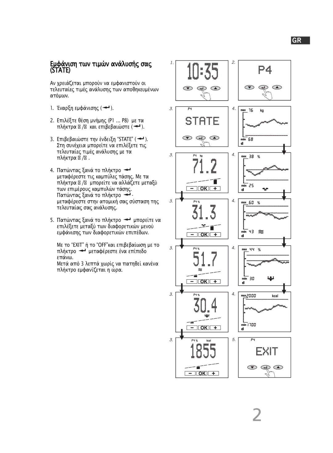 Soehnle F5 manual 249, Εµφάνιση των τιµών ανάλυσής σας State 