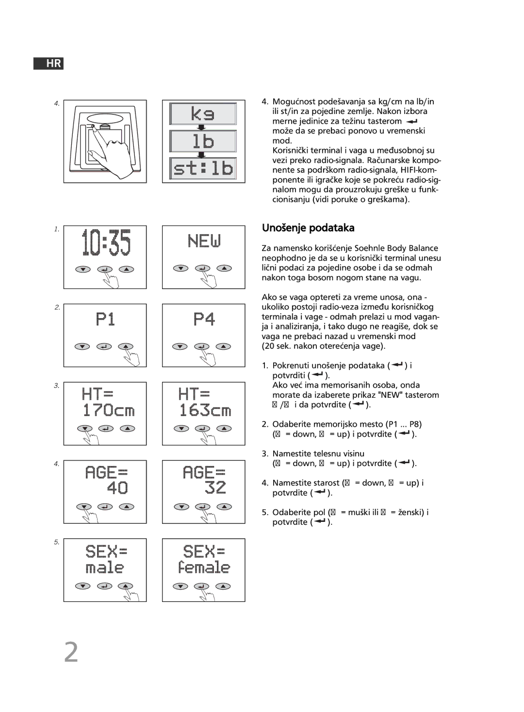 Soehnle F5 manual 278, Unošenje podataka 