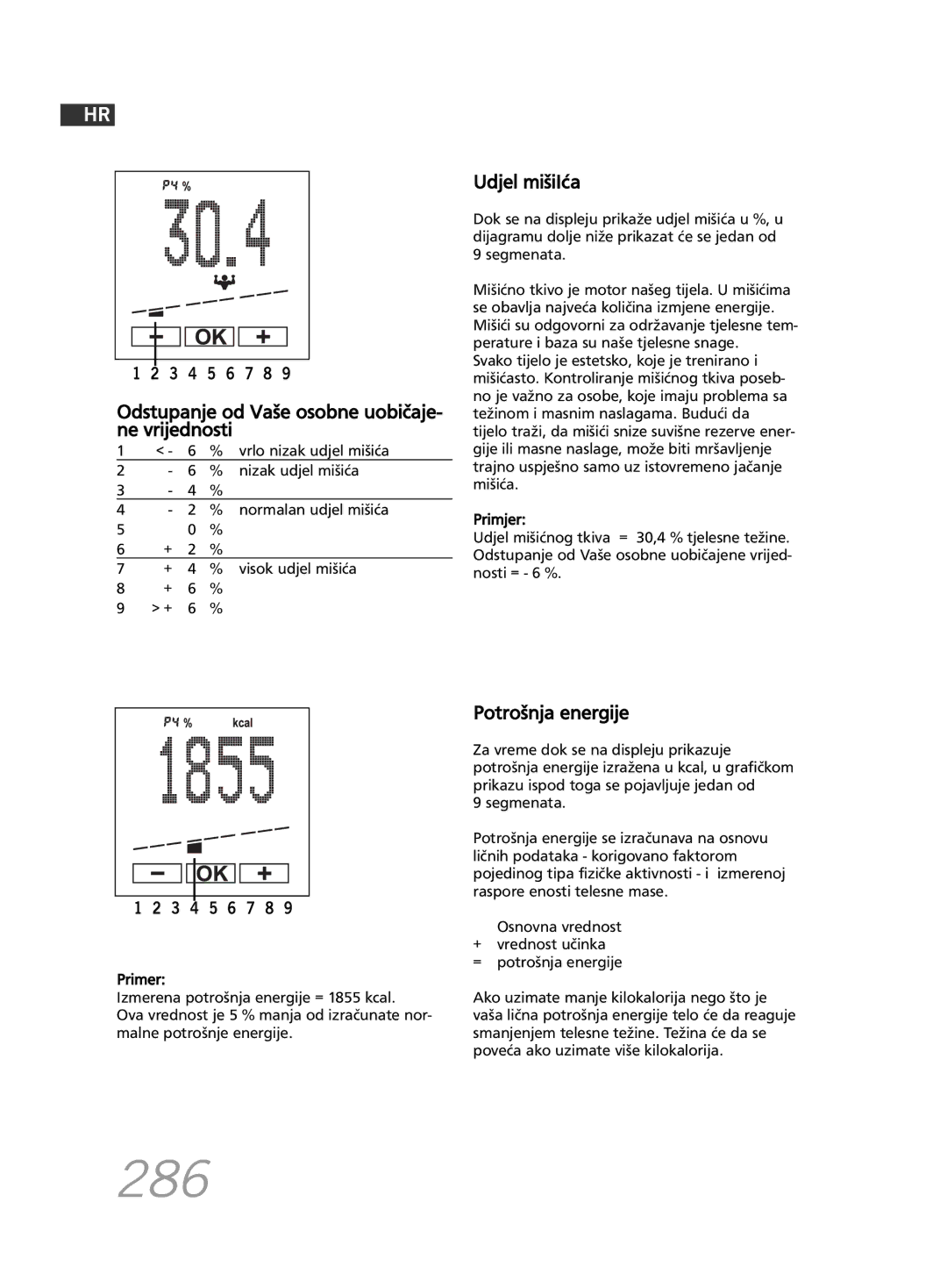 Soehnle F5 manual 286, Udjel mišiIća, Potrošnja energije 