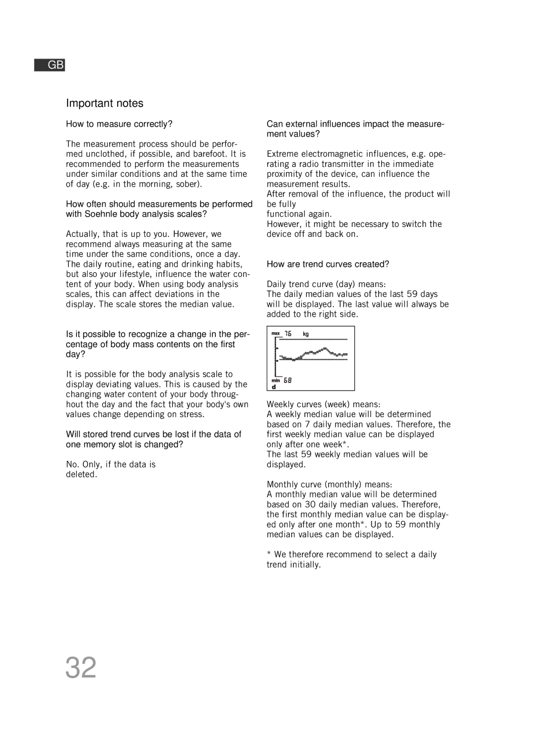 Soehnle F5 manual Important notes 