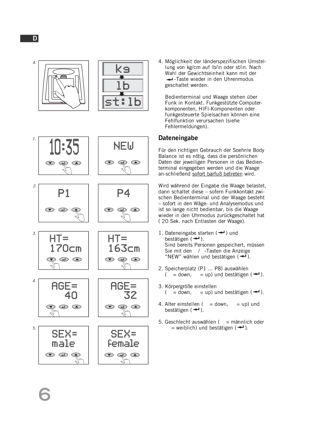 Soehnle F5 manual Dateneingabe starten und bestätigen 