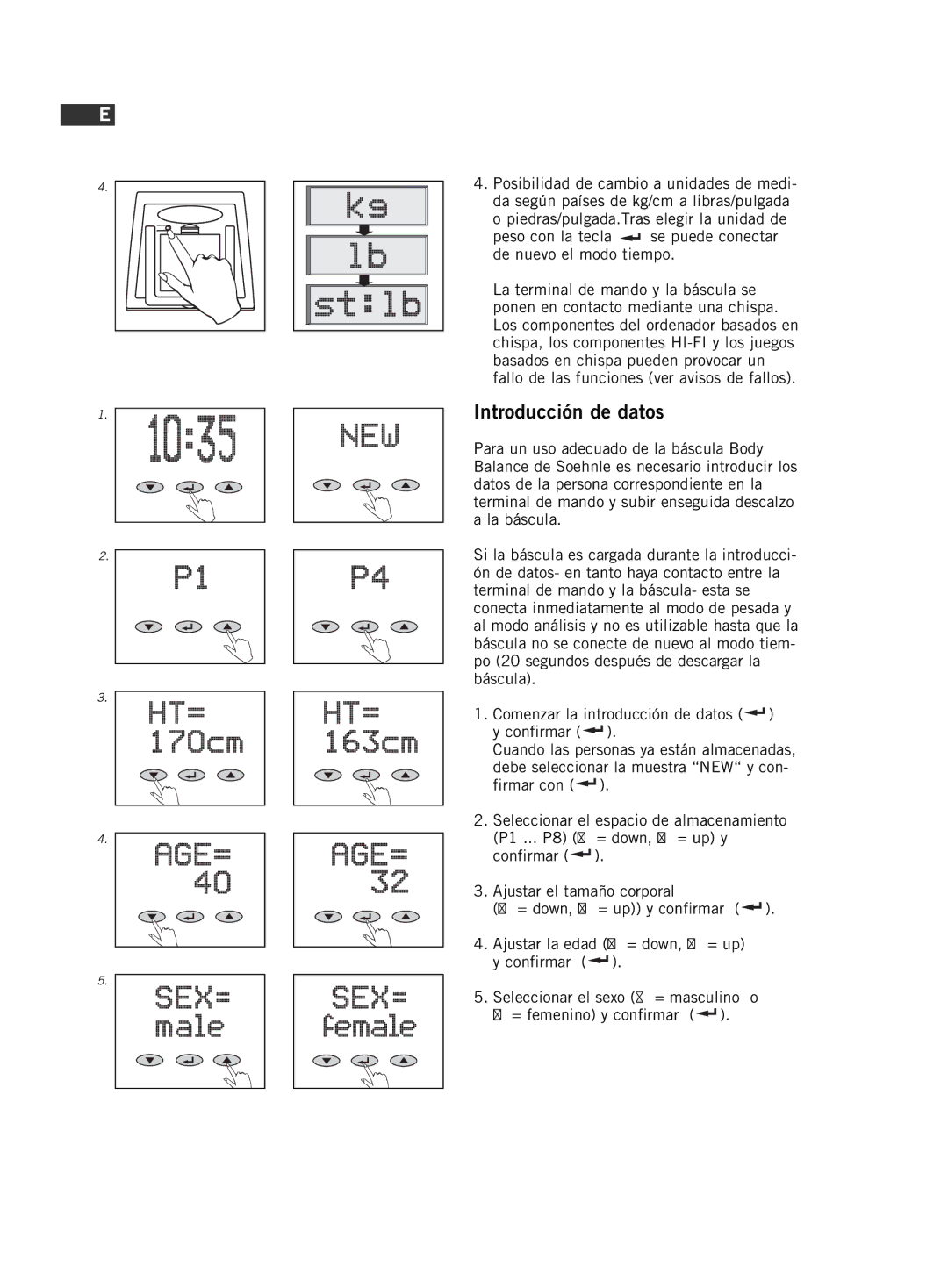 Soehnle F5 manual Introducción de datos 