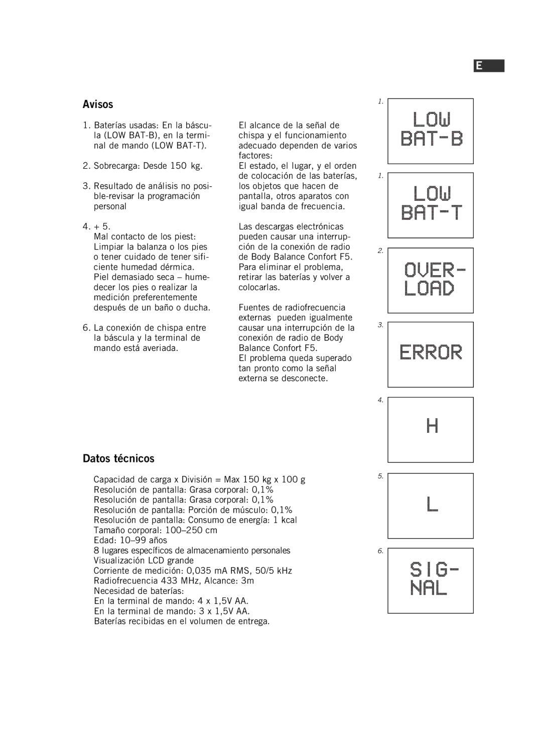 Soehnle F5 manual Avisos, Datos técnicos 