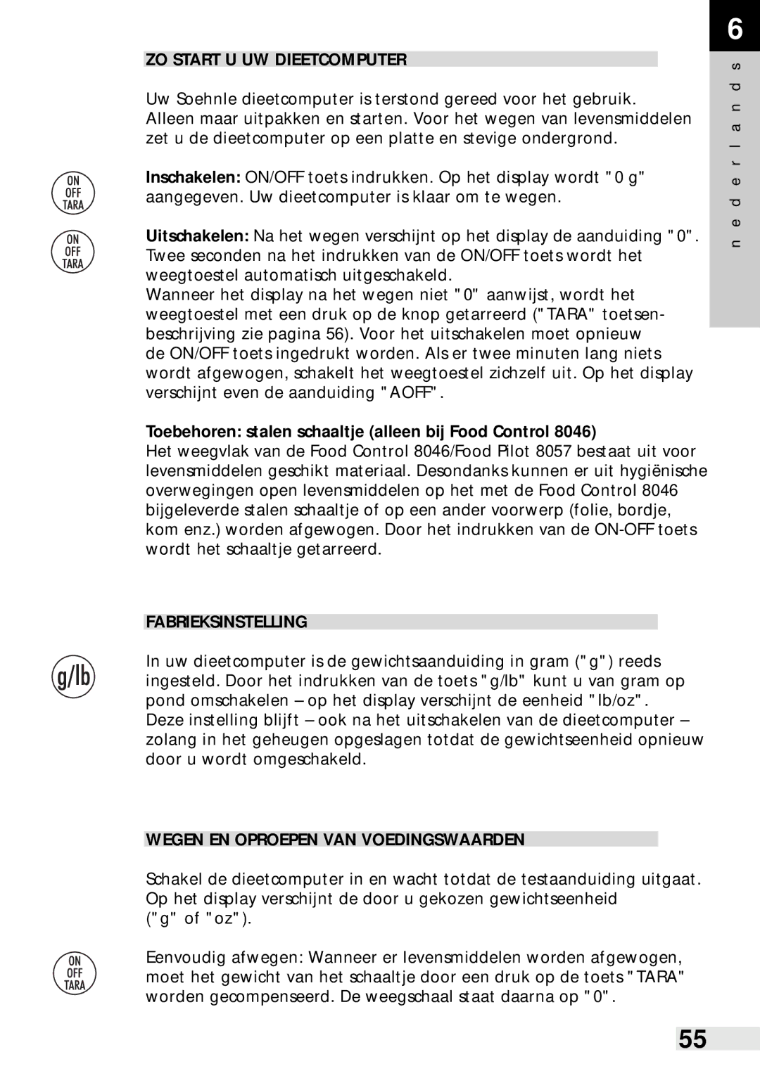 Soehnle Food Control 8046 manual ZO Start U UW Dieetcomputer, Toebehoren stalen schaaltje alleen bij Food Control 