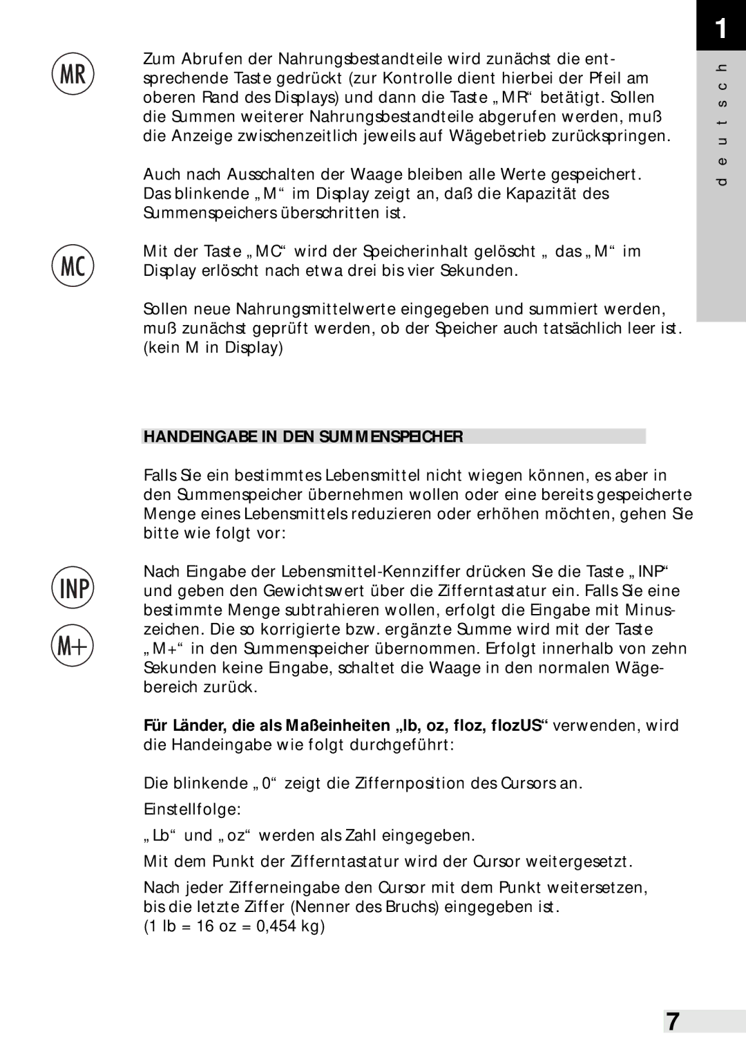 Soehnle Food Control 8046, Food Pilot 8057 manual Handeingabe in DEN Summenspeicher 