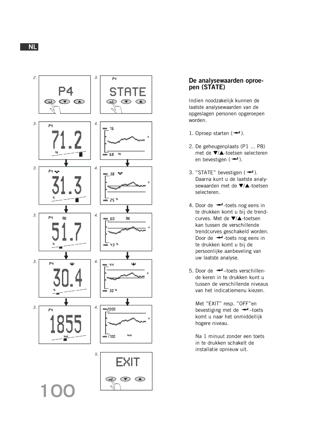 Soehnle FT 5 manual 100, De analysewaarden oproe- pen State 