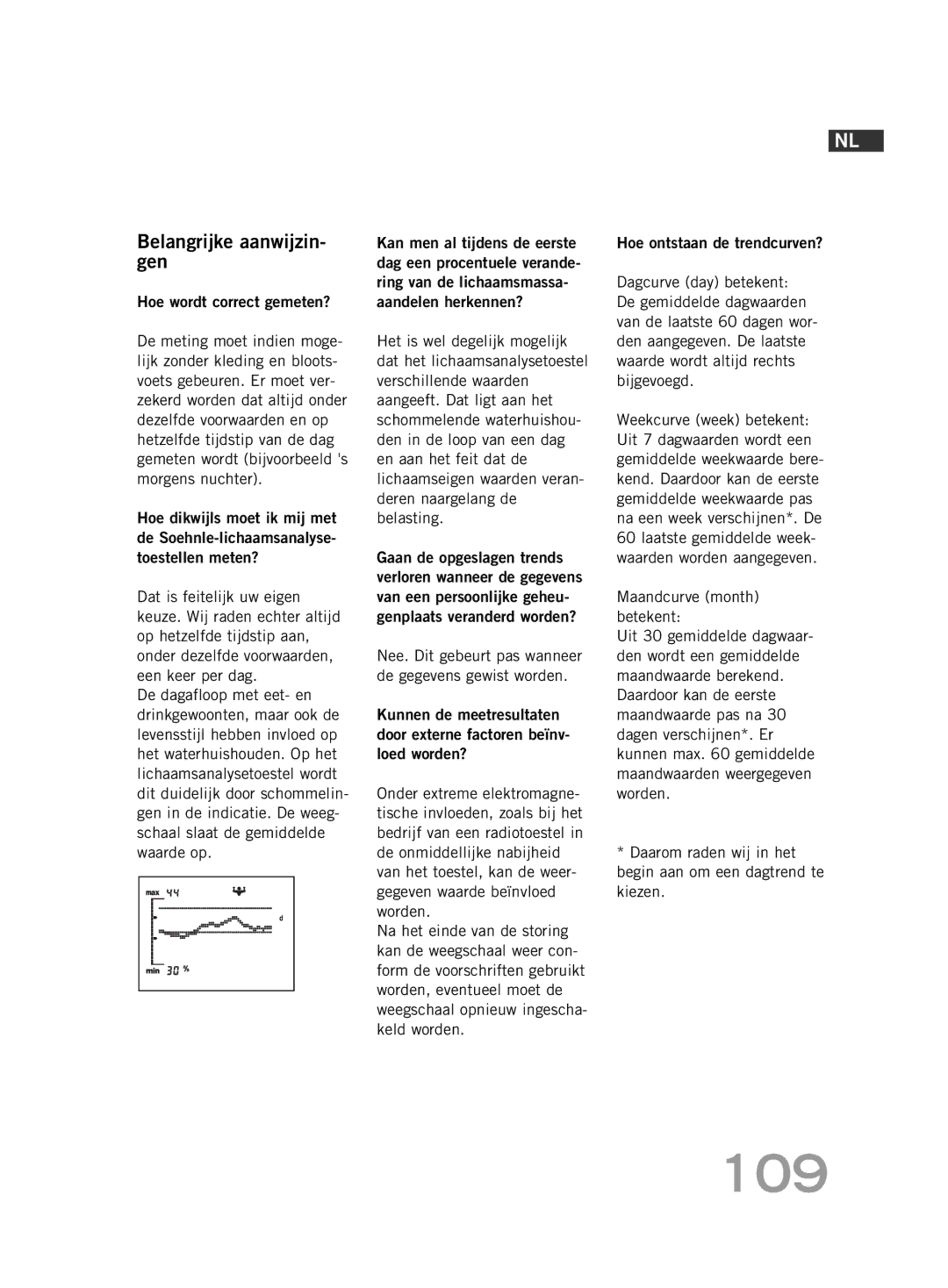 Soehnle FT 5 manual 109, Belangrijke aanwijzin- gen, Hoe wordt correct gemeten? 