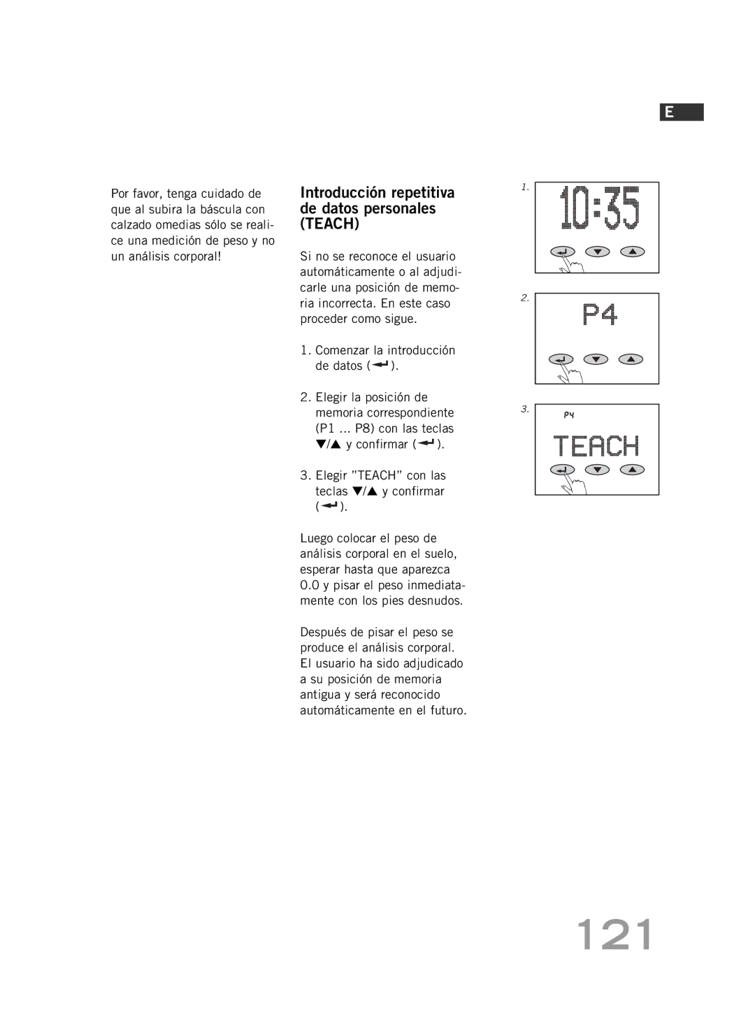 Soehnle FT 5 manual 121, Introducción repetitiva de datos personales Teach 