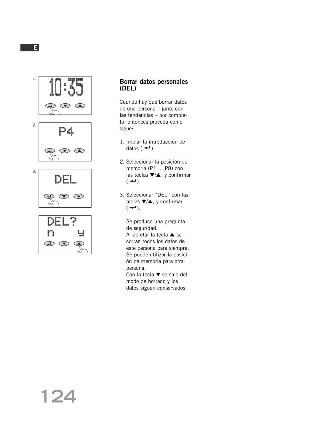 Soehnle FT 5 manual 124, Borrar datos personales DEL 