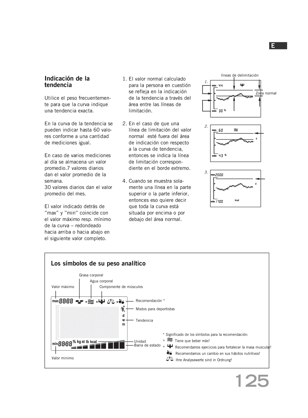 Soehnle FT 5 manual 125, Indicación de la tendencia, Los símbolos de su peso analítico 