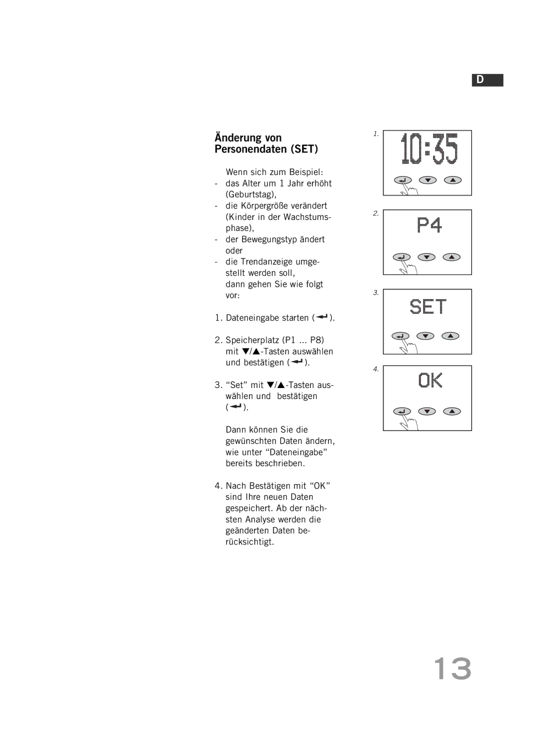 Soehnle FT 5 manual Änderung von Personendaten SET 