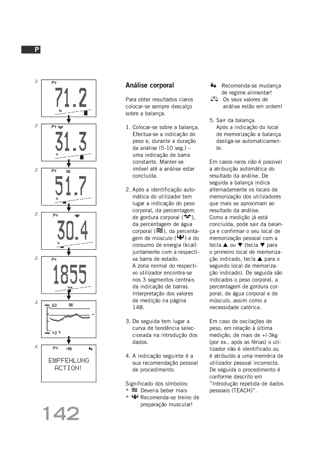 Soehnle FT 5 manual 142, Análise corporal 