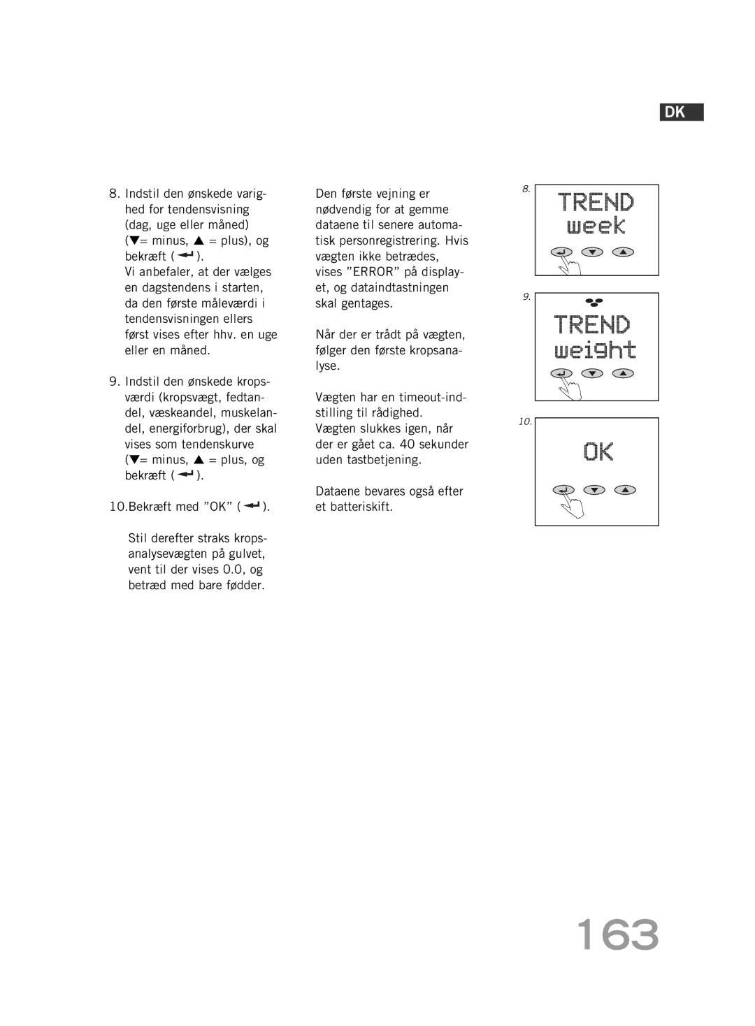 Soehnle FT 5 manual 163, Bekræft med OK 