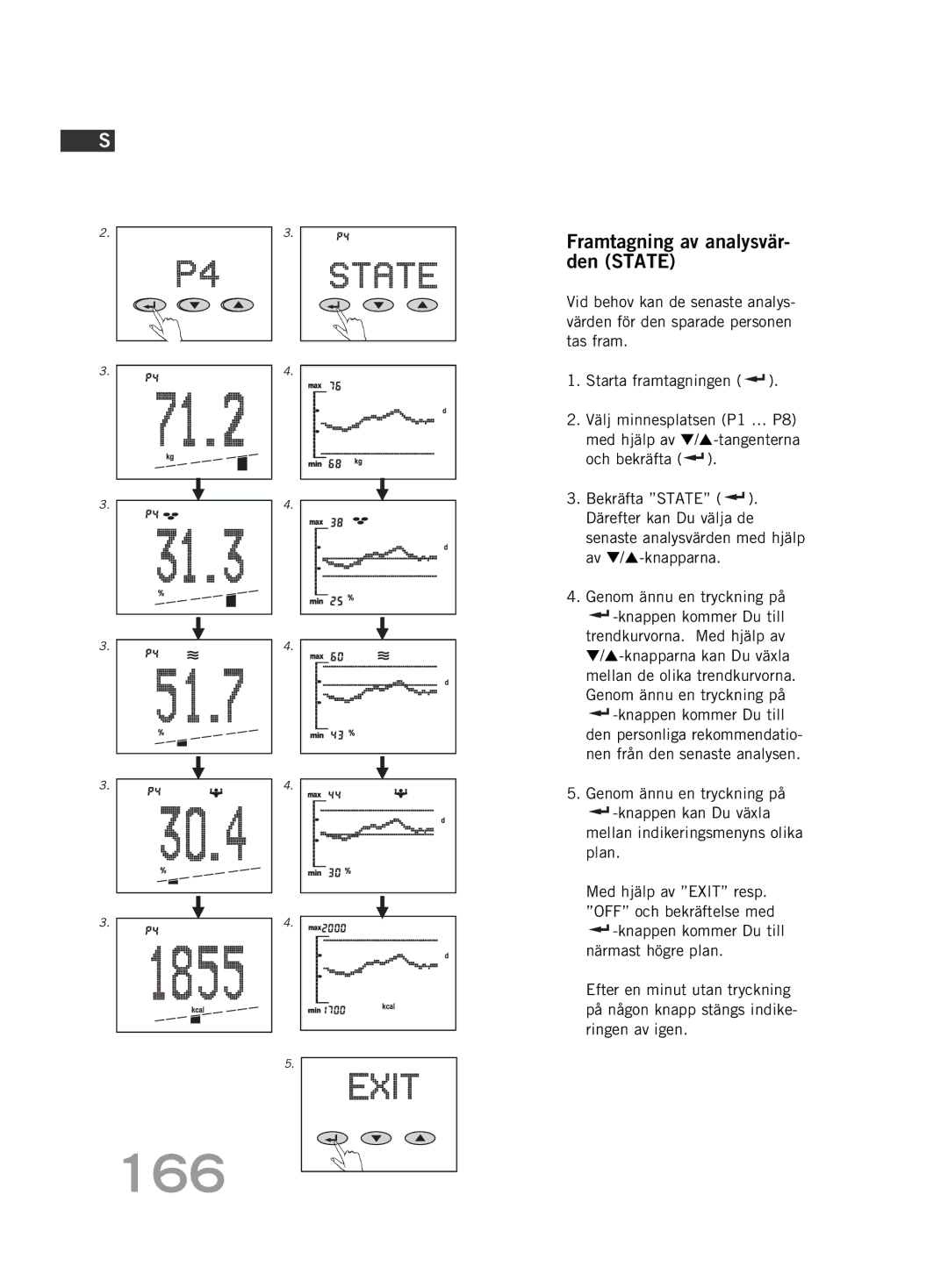 Soehnle FT 5 manual 166, Framtagning av analysvär- den State 