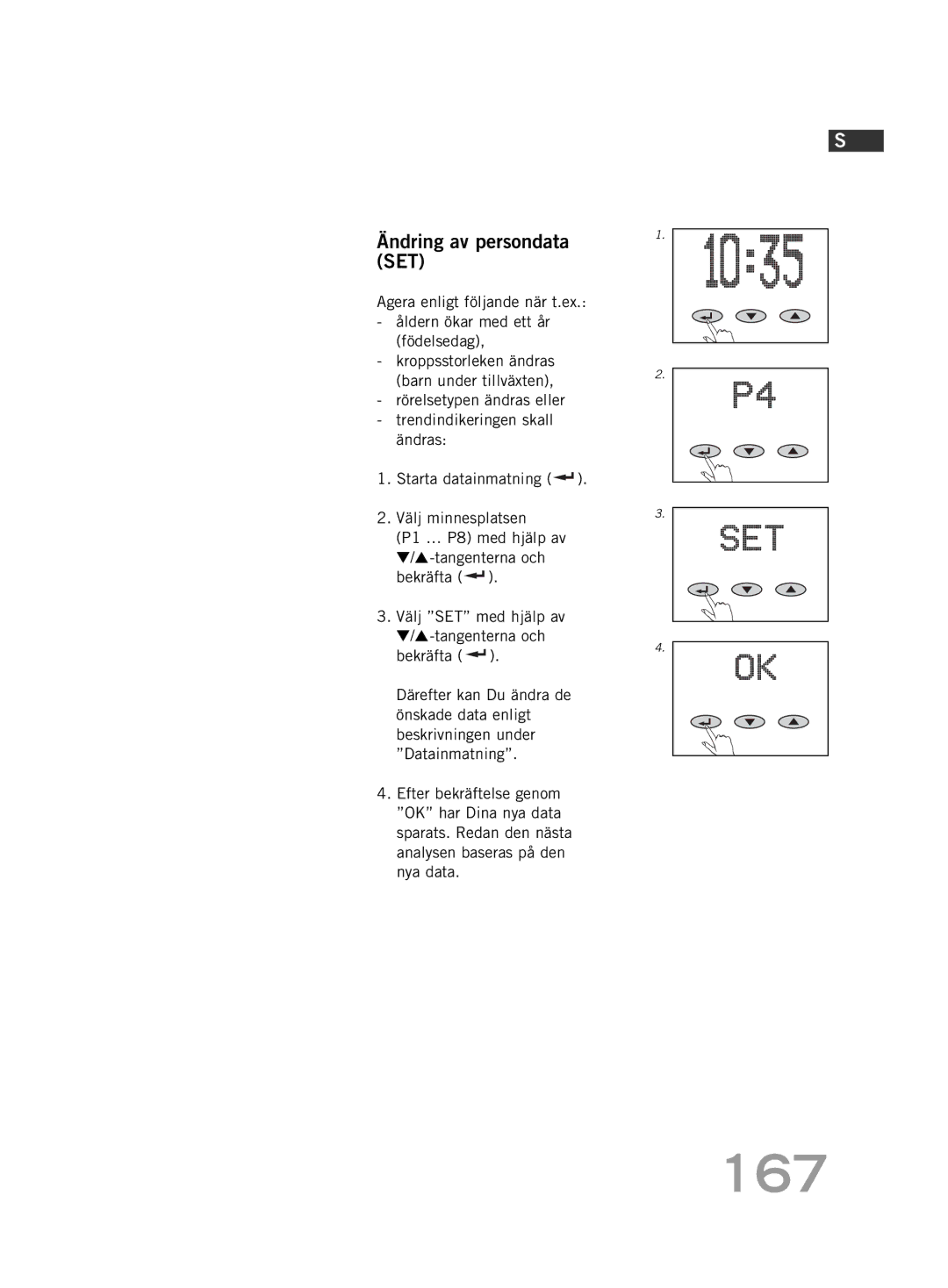 Soehnle FT 5 manual 167, Ändring av persondata SET 