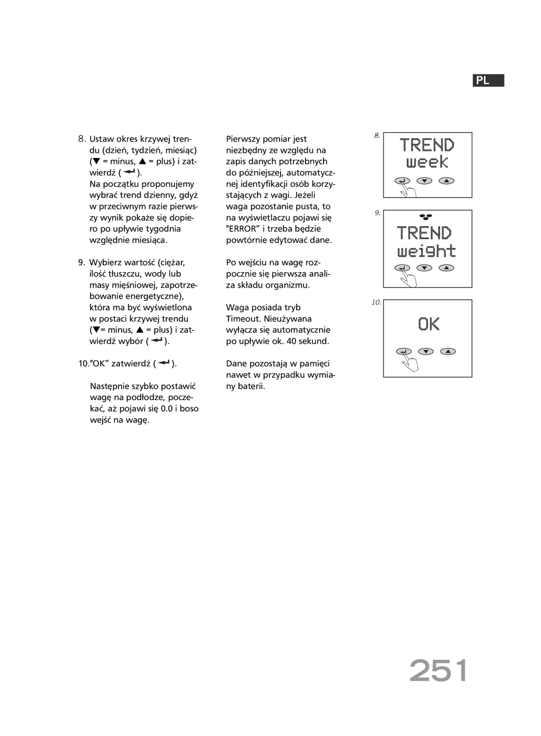 Soehnle FT 5 manual 251, Wierdź wybór OK zatwierdź 