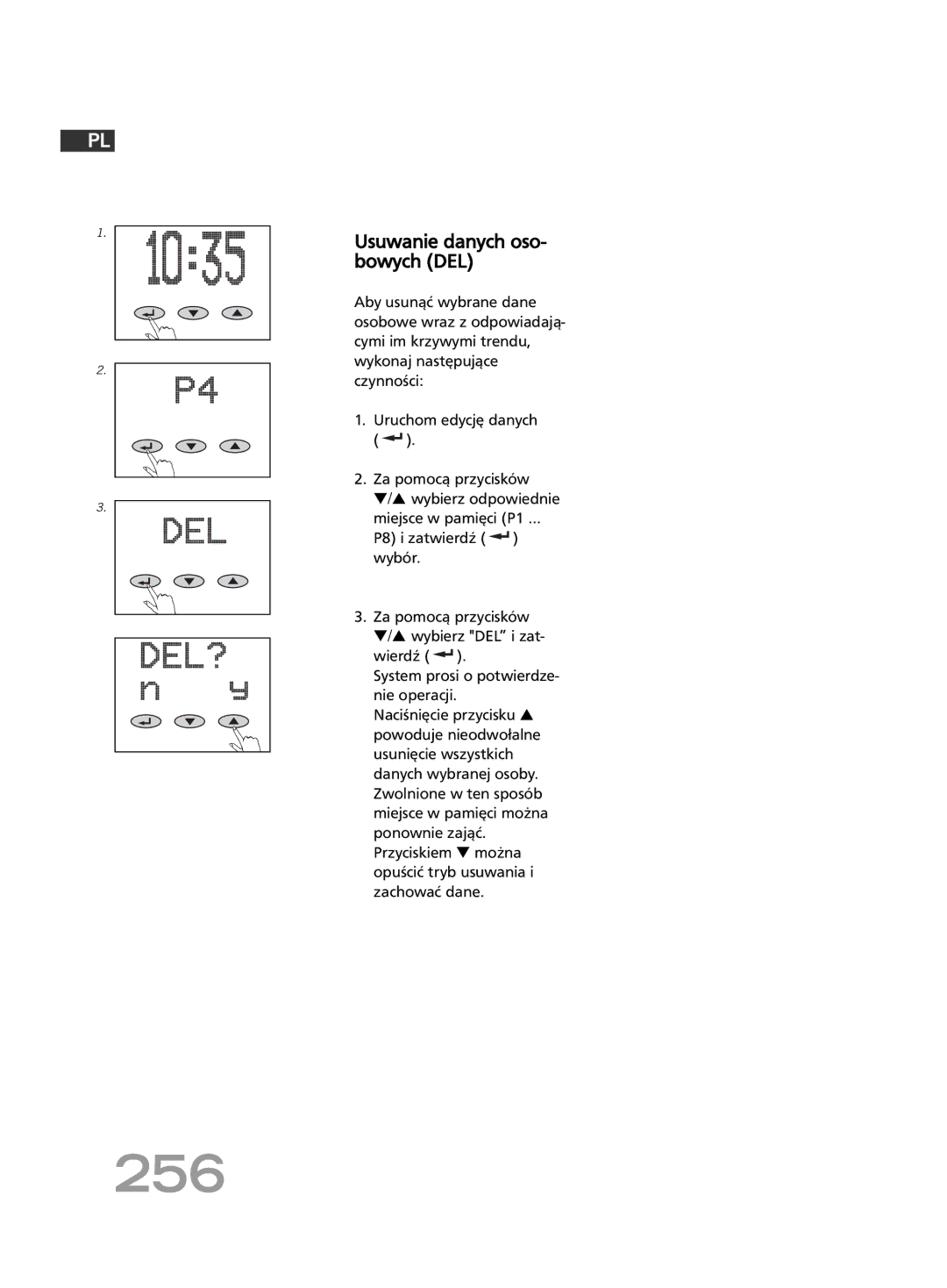 Soehnle FT 5 manual 256, Usuwanie danych oso- bowych DEL 