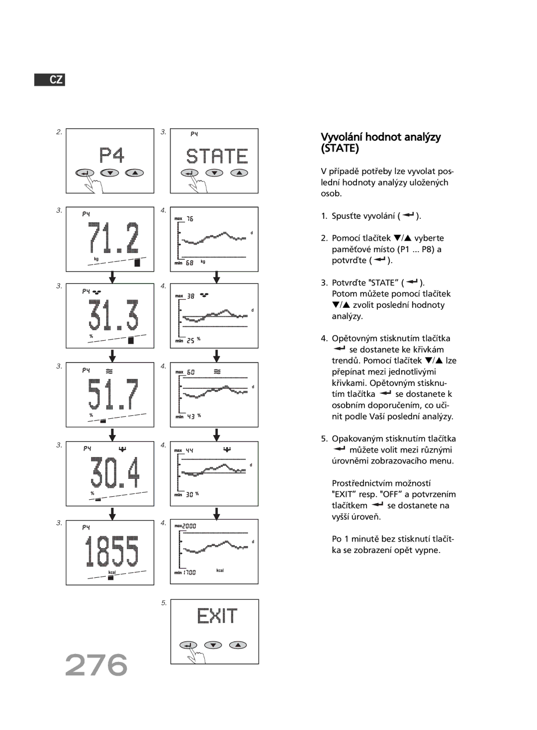 Soehnle FT 5 manual 276, Vyvolání hodnot analýzy State 