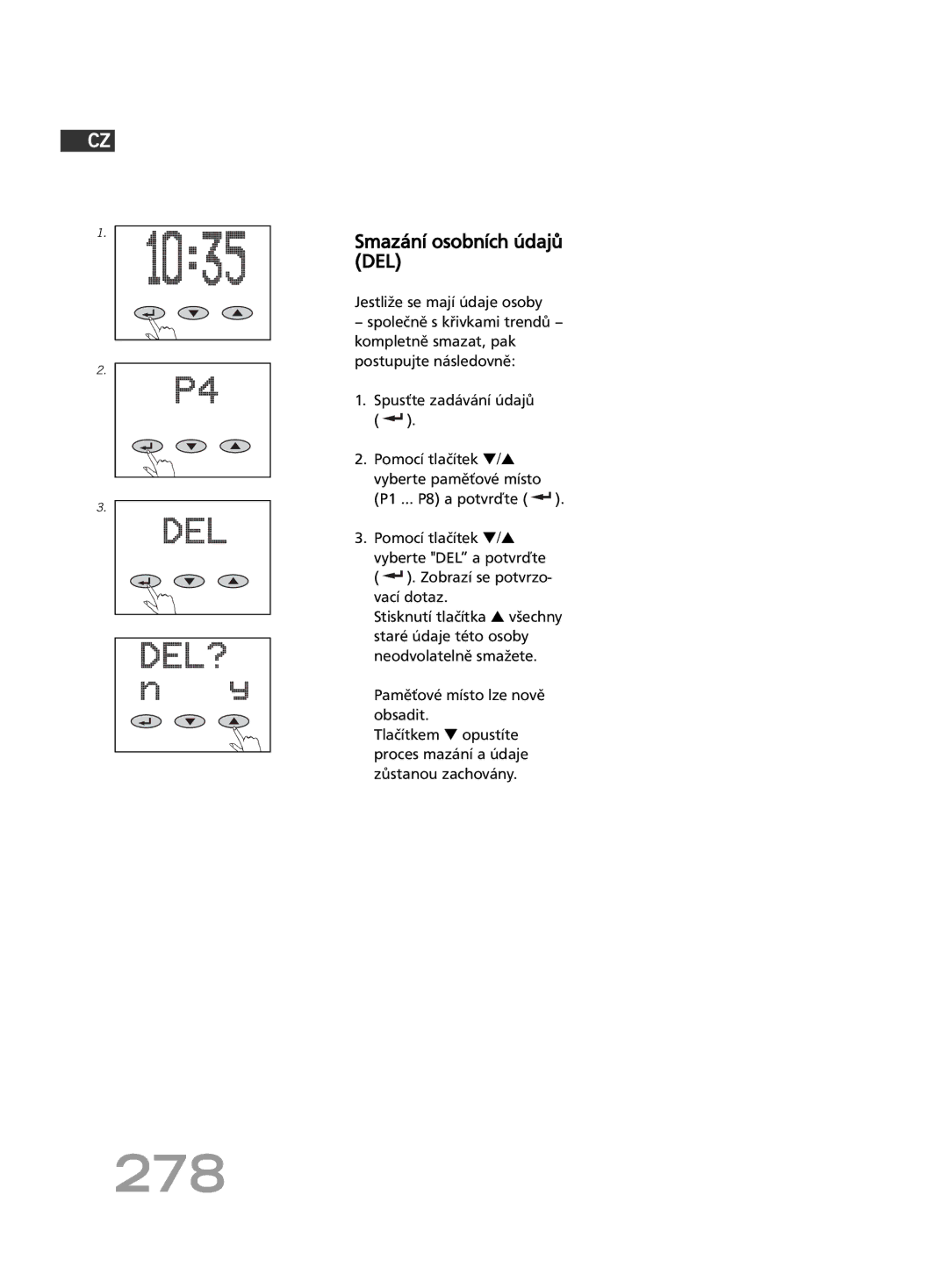 Soehnle FT 5 manual 278, Smazání osobních údajů DEL 